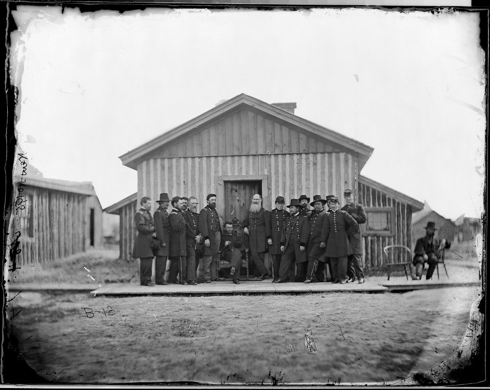Gen. Ulysses S. Grant and staff of fourteen, recognized - Gen. John G. Barnard, Col. Theodore S. Bowers, Gen. Rufus... - NARA - 524431