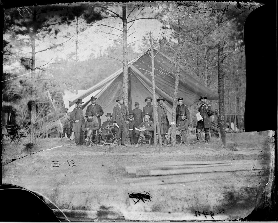 Gen. Ulysses S. Grant and staff of twelve, recognized - Col. Adam Badeau, Maj. William Babcock, Gen. John G.... - NARA - 524430