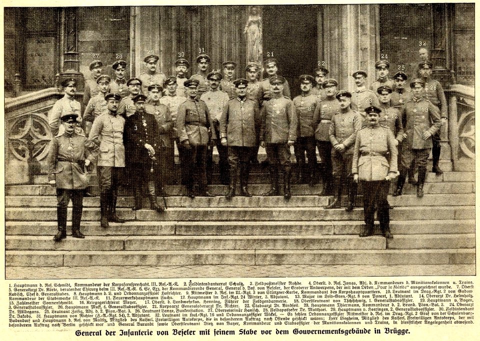 General der Infanterie von Beseler mit seinem Stab in Brügge, 1914