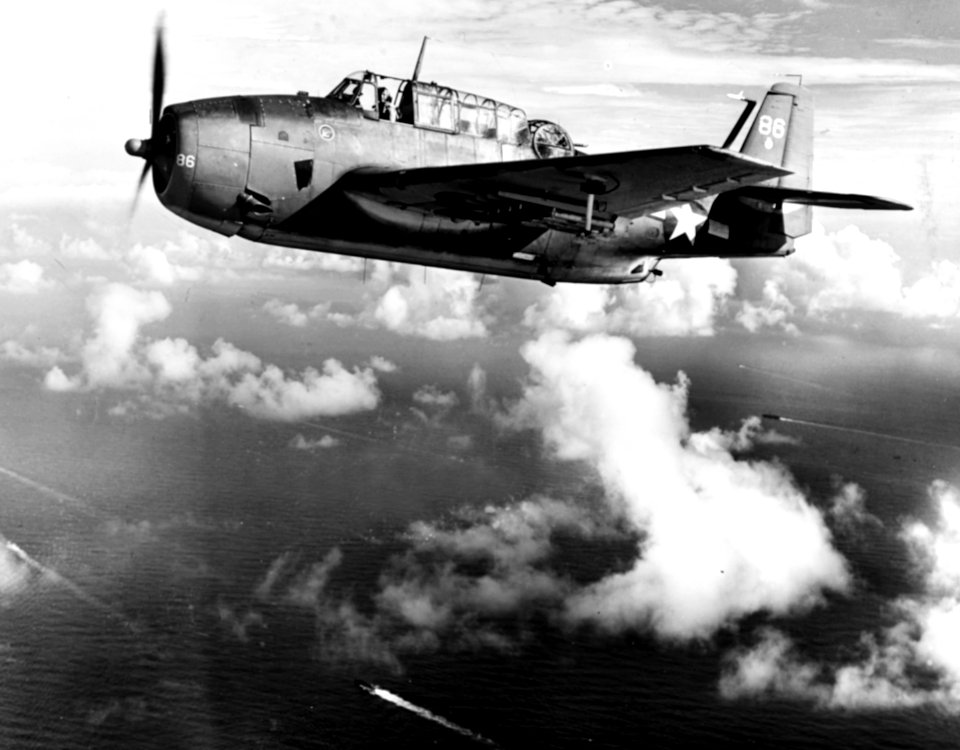 General Motors TBM-1C Avenger of VT-2 enroute to Saipan, circa in June 1944 (80-G-428459)