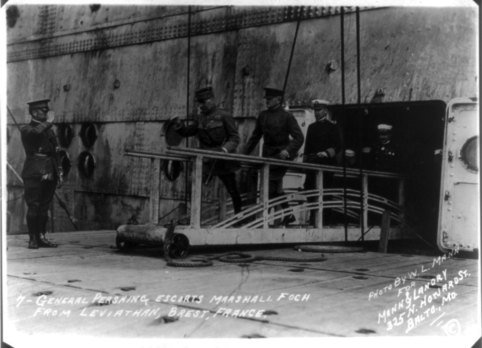 General Pershing escorts Marshall Foch from LEVIATHAN, Brest, France LCCN2002705814
