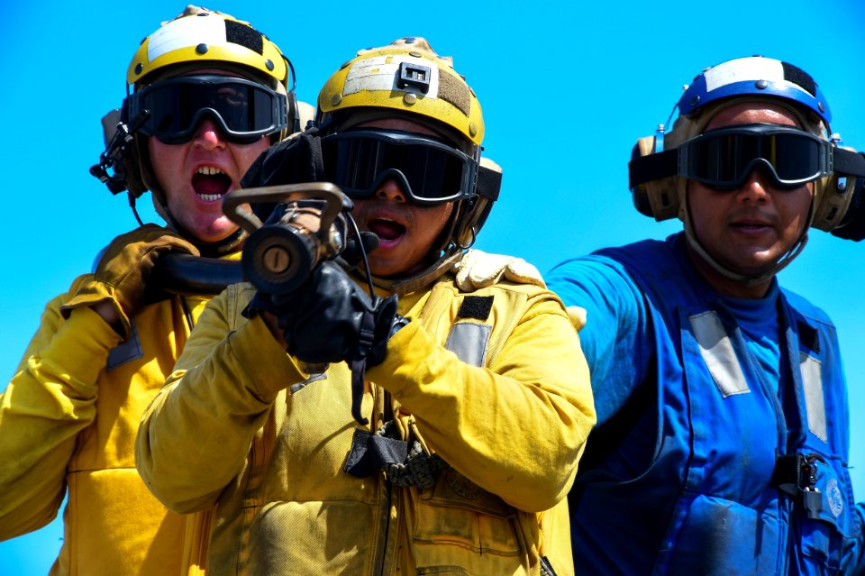 General quarters firefighting drill 141003-N-NZ935-148