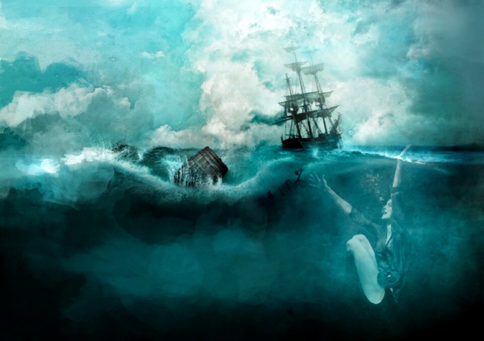 Graphic boat ocean