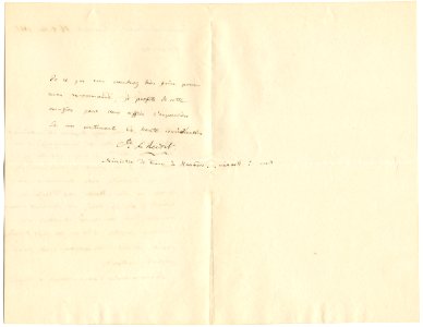 Gustave Armand Henri, Comte de Reiset, 1821-1905, ministre plénipotentiaire de la France à Hanovre, lettre concernant le chef d'Équipe au chemin de fer du Nord. 1865-10-16. Page 2