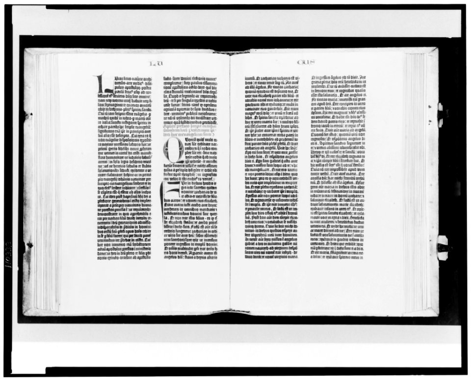 Gutenberg Bible opened to the beginning of the Gospel of Luke LCCN2006681099