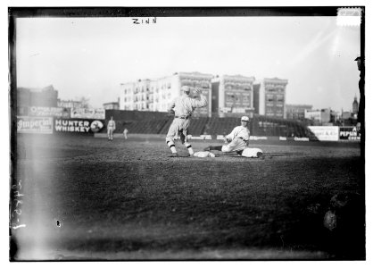 Guy Zinn, New York AL, sliding back into first base against Boston at Hilltop Park, New York City (baseball) LCCN2014691301 photo
