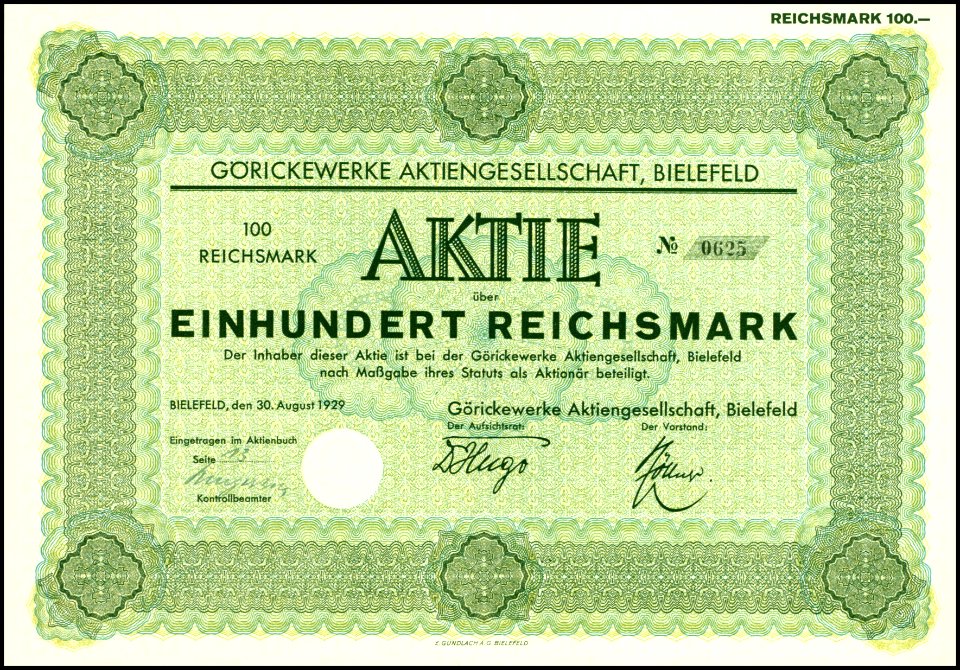 Görickewerke AG 1929 100 RM