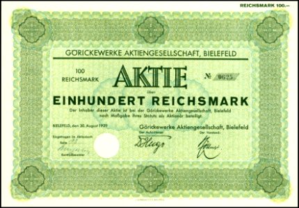 Görickewerke AG 1929 100 RM