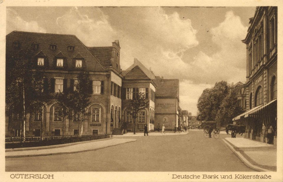 Gütersloh, Nordrhein-Westfalen - Deutsche Bank und Kökerstraße (Zeno Ansichtskarten)