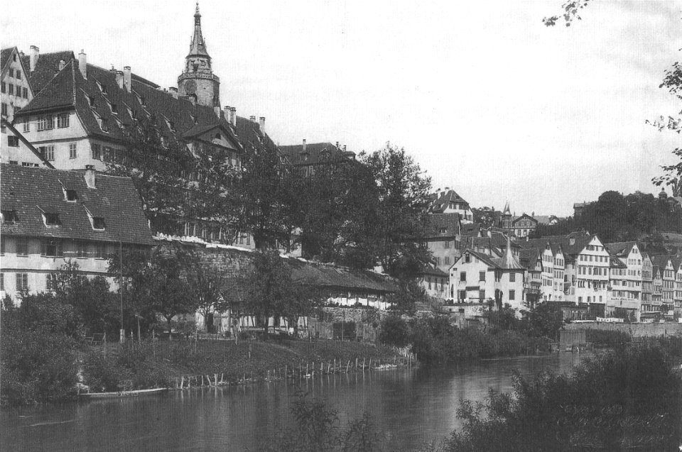 H Bauer - Neckarbad mit Hölderlinturm und Neckarfront, um 1900 (TSiW089)