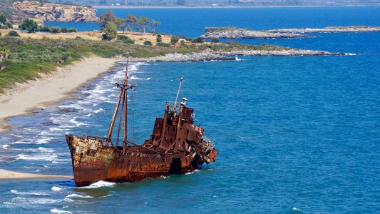 Metal rust ship wreck greece
