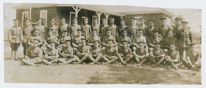 H.R.H. Duke of Connaught the Governor General and staff. Major Gen. Rutherford and Staff Col. Hugh H. McLean, Brigadier, and Staff. Lt. Col. Kirkpatrick and officers, 55th Battalion, CEF (HS85-10-30471) original