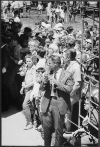 H.R. Haldeman, Assistant to the President, is poised to film Nixon's trip to the Karl Mundt Library - NARA - 194634