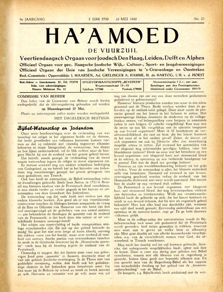 Ha'amoed - De Vuurzuil, 10 May 1940