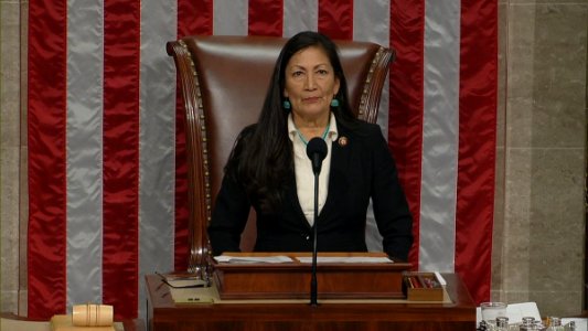 Haaland Becomes First Native American Woman to Sit in Speaker’s Chair