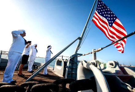 Easter sunrise service aboard Battleship Missouri Memorial 150405-N-PA426-316
