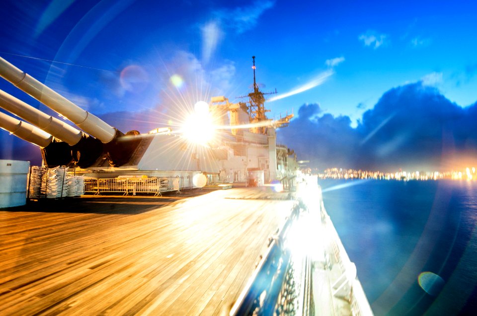 Easter sunrise service aboard Battleship Missouri Memorial 150405-N-PA426-002