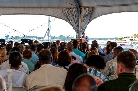 Easter sunrise service aboard Battleship Missouri Memorial 150405-N-PA426-123
