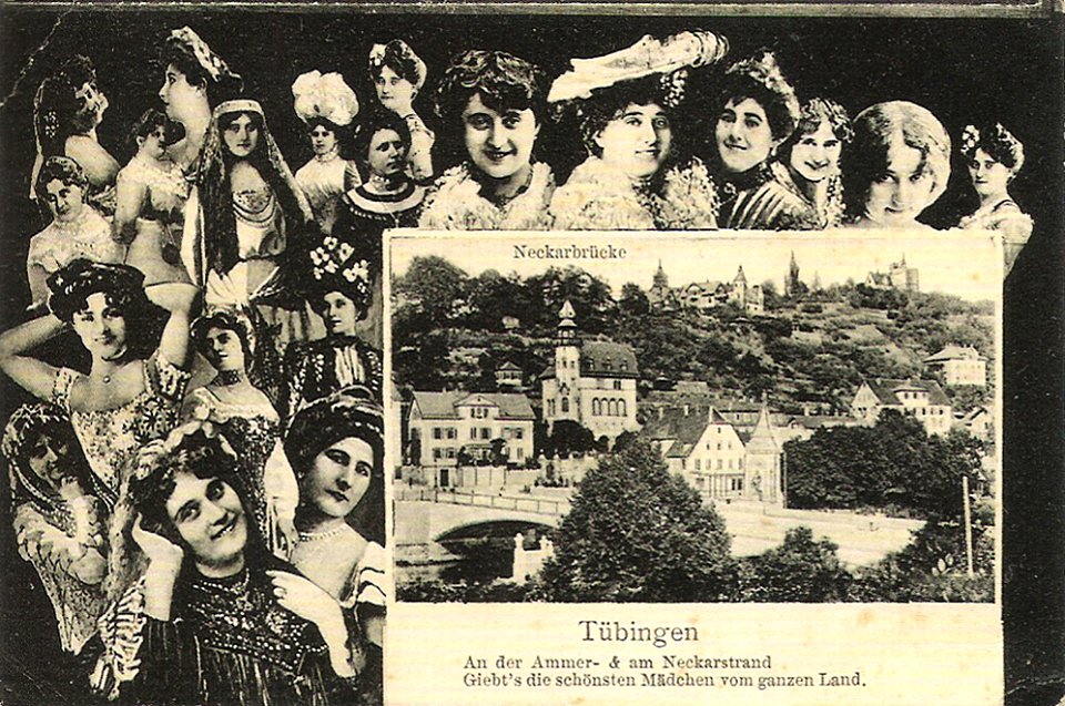 Eberhardsbrücke mit Frauenporträts (AK G Euler 1909 TPk025)