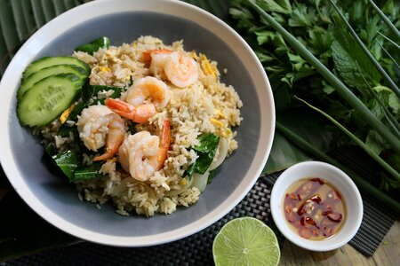 Prawn fried rice thai food thai ingredients photo