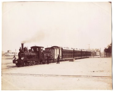 Egypt Railways - Port Said Railway Company - 4-4-0 steam locomotive Nr. V5 (SACM Graffenstaden, 1896) and a passenger train