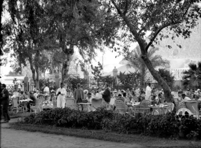 Egyptian Hotels, Ltd, Cairo. Mena House hotel. A garden party. Almost in shade of great pyramid LOC matpc.15593