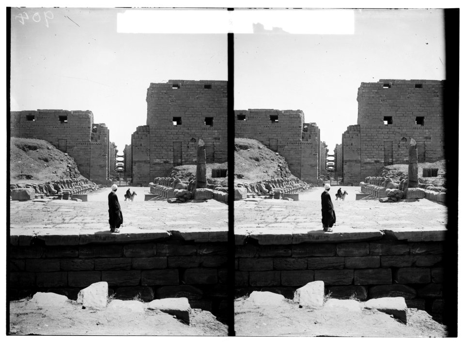 Egyptian views; Karnak. Avenue of sphinxes in front of 1st pylon LOC matpc.01536