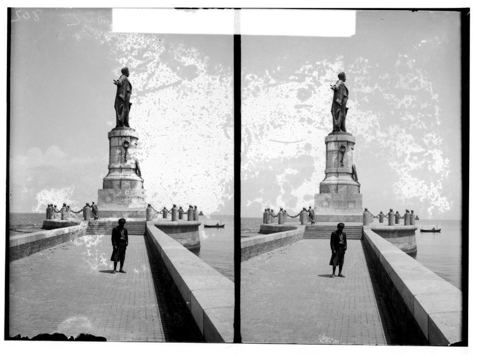 Egyptian views; Port Said. Statue of de Lesseps at entrance to Suez Canal LOC matpc.01448