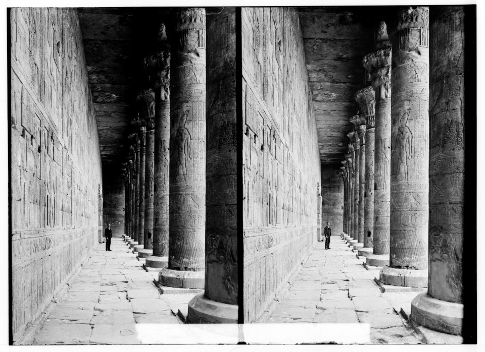 Egyptian views; Temple of Horus, Edfu. Colonnade in court showing carving on pillars LOC matpc.01568