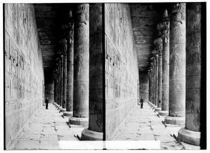 Egyptian views; Temple of Horus, Edfu. Colonnade in court showing carving on pillars LOC matpc.01568