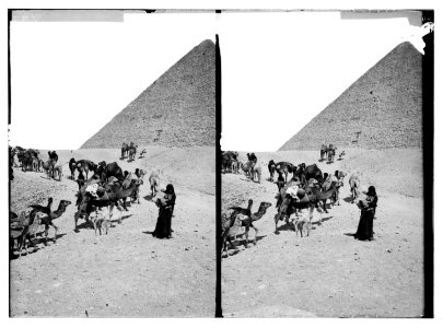 Egyptian views; The pyramids of Gizeh. Caravan of bedouins leaving pyramid LOC matpc.06494