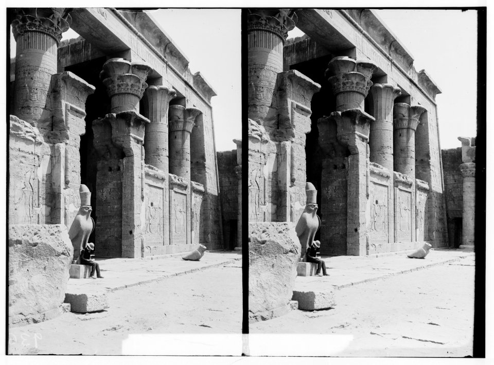 Egyptian views; Temple of Horus, Edfu. Colonnade in court showing a colossal hawk LOC matpc.01567