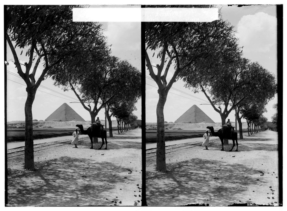 Egyptian views; The pyramids of Gizeh. The Great Pyramid of Kheops (i.e., Cheops) from the road LOC matpc.01492