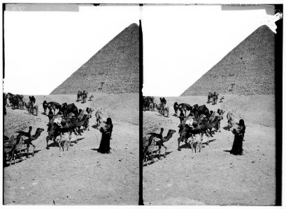 Egyptian views; The pyramids of Gizeh. Caravan of Bedouins leaving pyramid LOC matpc.01505