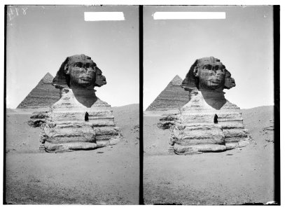 Egyptian views; The pyramids of Gizeh. Full face view of Sphinx LOC matpc.01506