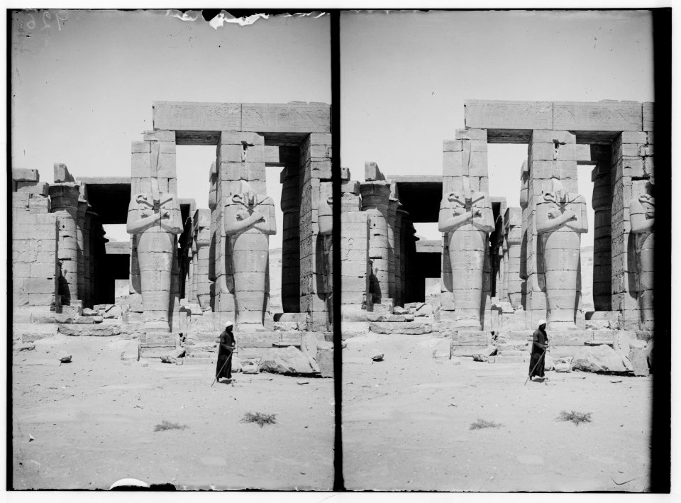 Egyptian views; Thebes. Near view of statues of Rameses (i.e., Ramses) II in the Ramesseum LOC matpc.01557