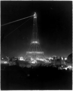 Eiffel Tower illuminated at Paris Exposition, 1900 LCCN2002699778