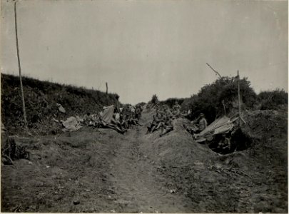 Ein Bataillon des Infanterieregiments 75 nach dem Gefecht am 9.Juni. in einer gedeckten Reservestellung südlich Gebrow (BildID 15542100)