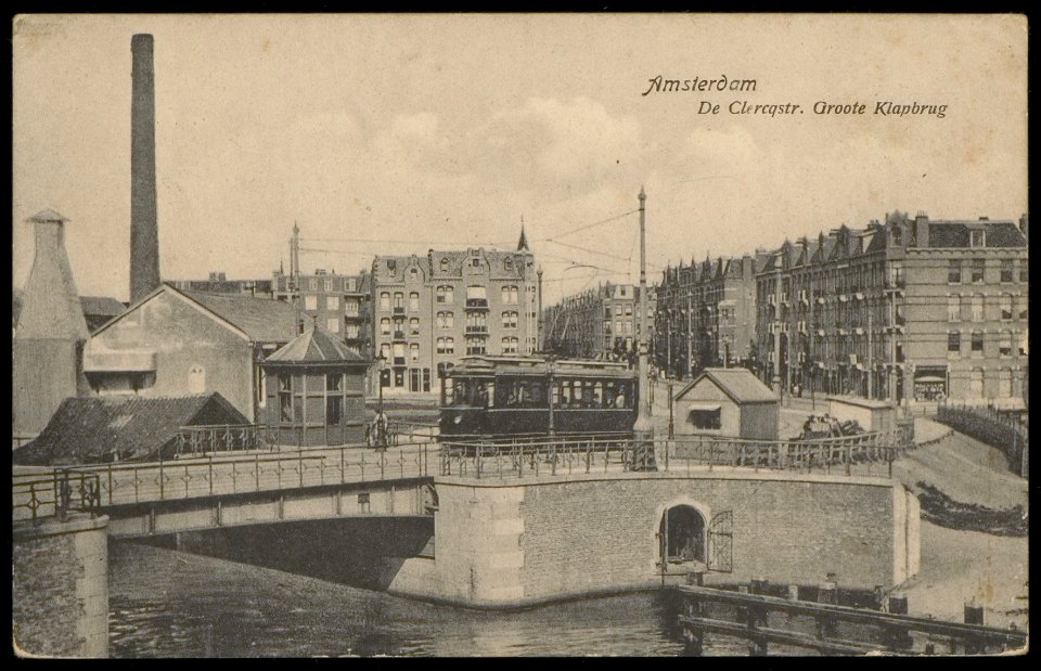 Einde van de De Clercqstraat bij brug 173 over de Kostverlorenvaart. Uitgave Dr. Trenkler Co. Leipzig, Afb PBKD00004000006