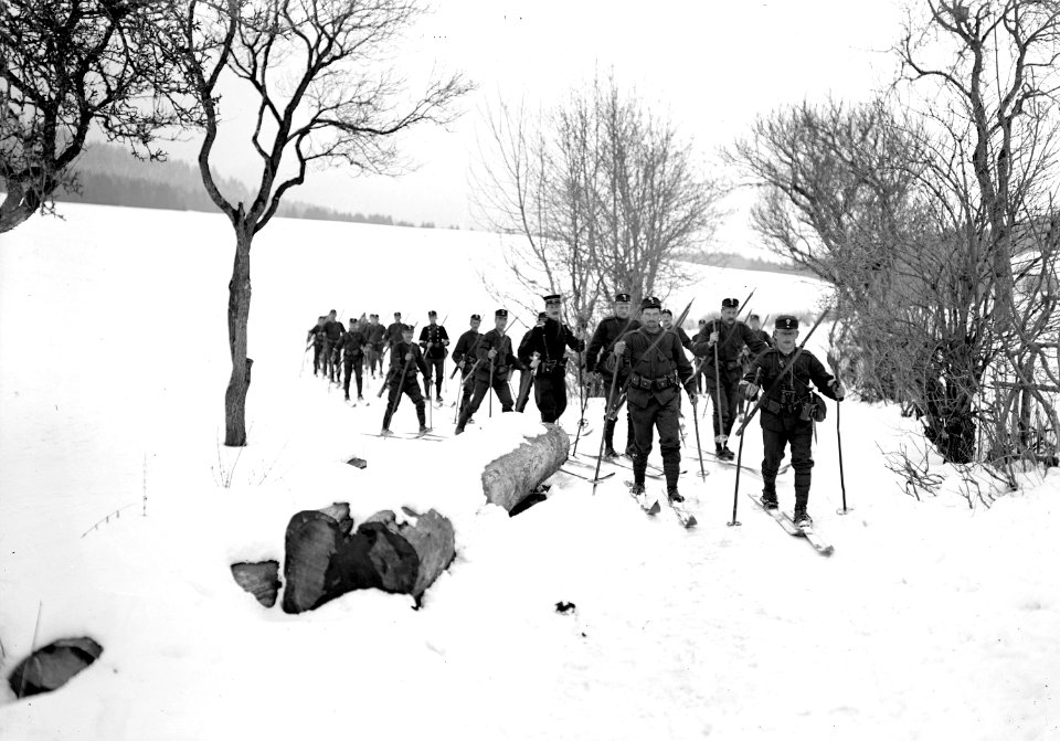 Ein Zug Skifahrer in Zweierkolonne - CH-BAR - 3238063