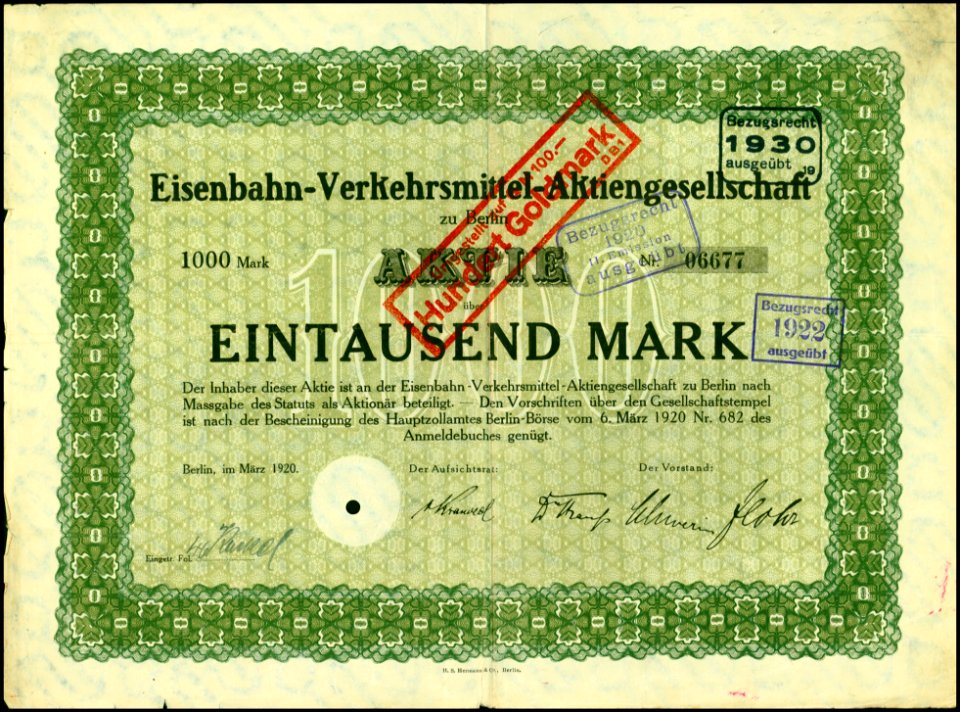 Eisenbahn-Verkehrsmittel-AG 1920 1000 Mk
