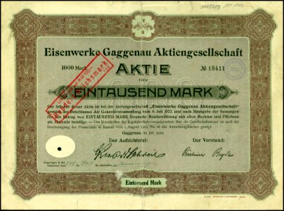 Eisenwerke Gaggenau 1922 1000 Mk photo