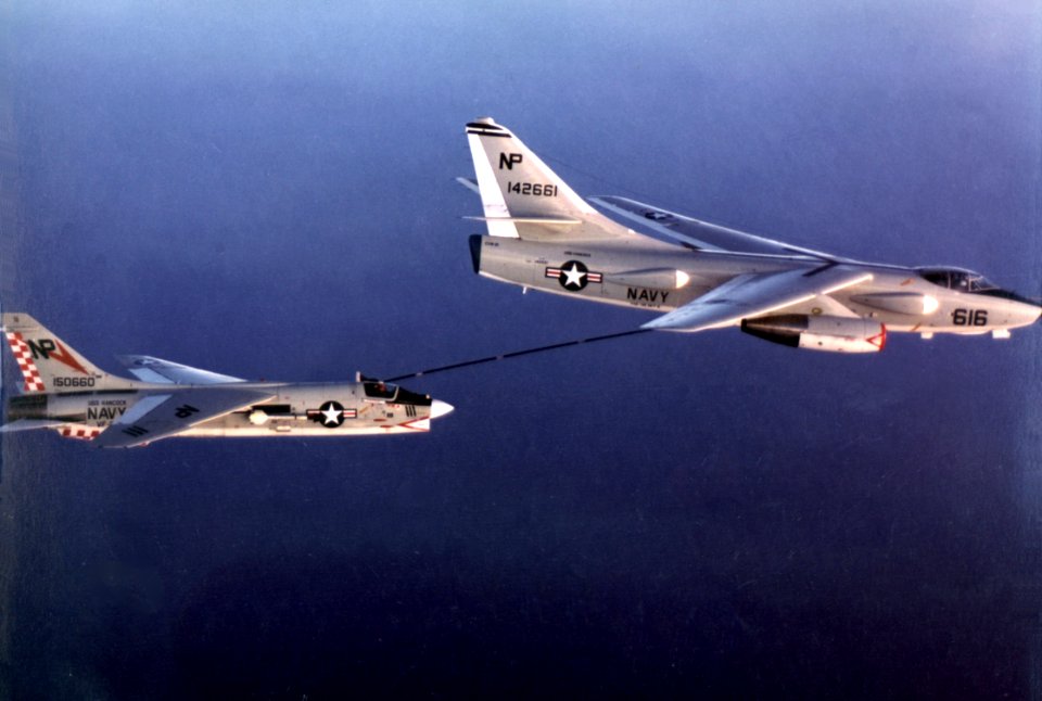 EKA-3B refueling VF-211 F-8J 1972