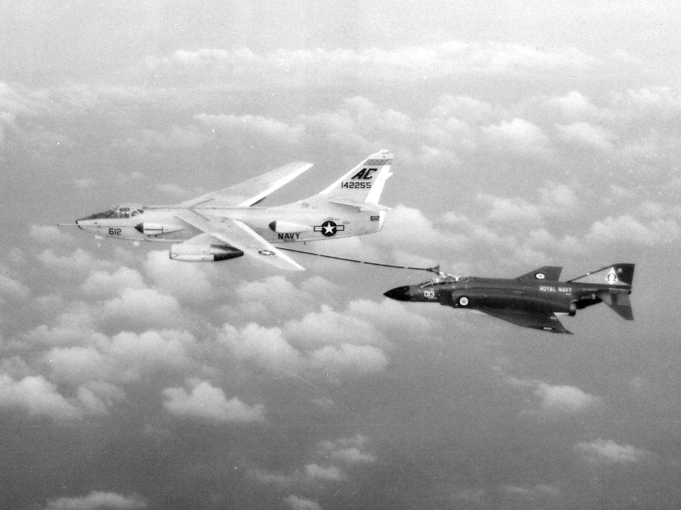 EKA-3B Skywarrior of VAH-10 refuels 892 NAS Phantom FG.1 c1969