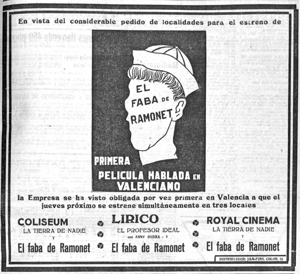 El Faba de Ramonet - Las Provincias - 7 de novembre del 1933