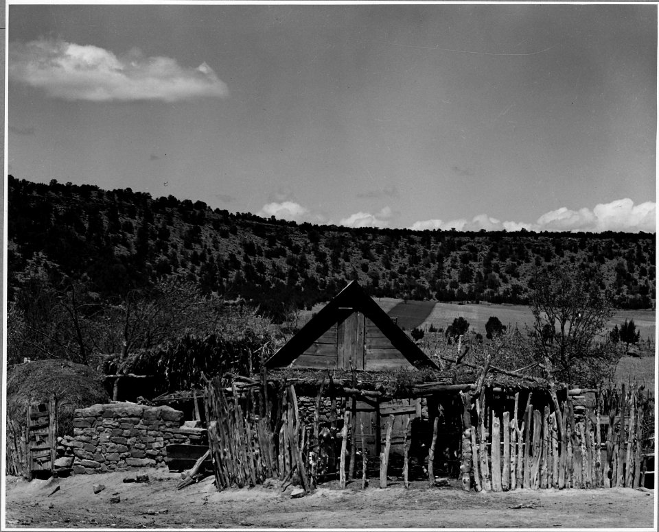 El Cerrito, San Miguel County, New Mexico. A complete farm unit - a storage shed with a tight roof, . . . - NARA - 521159