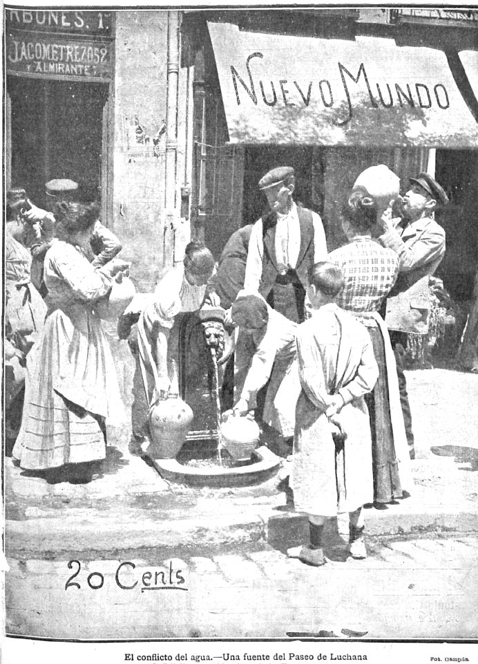 El conflicto del agua, una fuente del paseo de Luchana, de Campúa, Nuevo Mundo, 28-07-1904