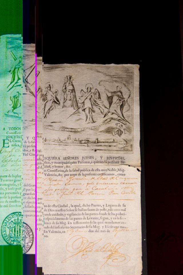 El Corregidor de Valencia certifica que Joseph Chacomeli está libre de peste (1741)