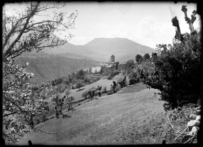 El poble de San Martin de Veri en un vessant amb vegetació en primer terme