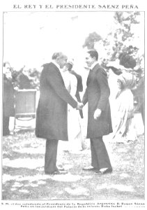 El rey y el presidente Saenz Peña, de Campúa, Nuevo Mundo, 07-07-1910